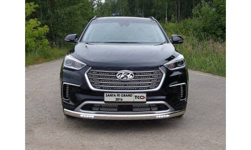 Защита передняя нижняя (овальная с ДХО) 75х42 мм код HYUNSFGR16-02 на Hyundai Santa Fe Grand (2016-) 