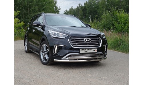 Защита передняя нижняя (двойная) 60,3/42,4 мм код HYUNSFGR16-05  на Hyundai Santa Fe Grand (2016-) 