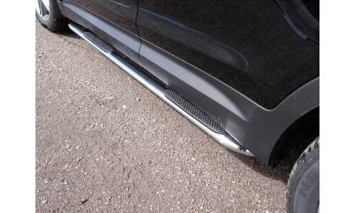 Пороги овальные гнутые с накладкой 75х42 мм код HYUNSFGR16-17 на Hyundai Santa Fe Grand (2016-) 