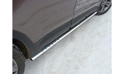 Пороги овальные с проступью 75х42 мм код HYUNSFGR16-16 на Hyundai Santa Fe Grand (2016-) 