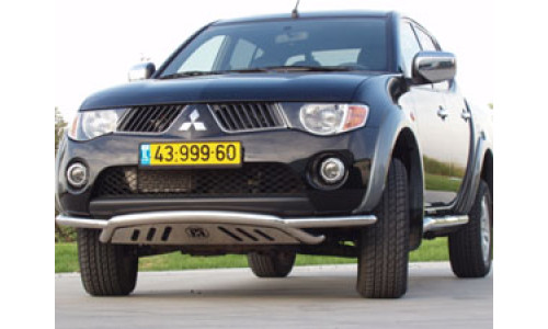 Передняя защита с защитой картера полир.нерж. 60/50мм на Mitsubishi L200 (2006-2013) 