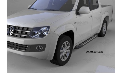 Пороги алюминиевые (Corund Silver) Volkswagen Amarok (Амарок) (2010-) на Volkswagen Amarok (2010-2015) 
