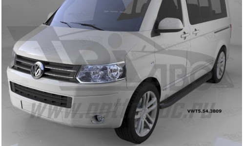 Пороги алюминиевые (Sapphire Black) Volkswagen T5 / T6 Caravelle/Trans. (короткая база) на Volkswagen Multivan T5 (20010-2015) 