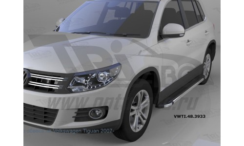 Пороги алюминиевые (Brillant) Volkswagen Tiguan (Тигуан) (2008-) (черн/нерж) на Volkswagen Tiguan (2007-2010) 
