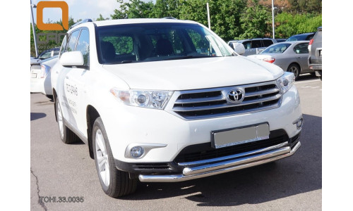 Защита переднего бампера Toyota Highlander (Тойота Хайлендер) (2010-2013) (двойная) d 60/60 на Toyota Highlander (2010-2013) 