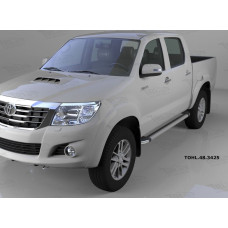 Пороги алюминиевые (Brillant) Toyota HiLux (2012-2015) (серебр)