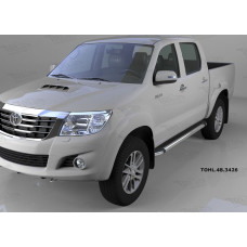 Пороги алюминиевые (Brillant) Toyota HiLux (2012-2015) (черн/нерж)