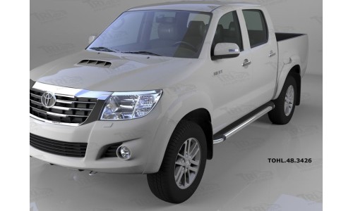 Пороги алюминиевые (Brillant) Toyota HiLux (2012-2015) (черн/нерж) на Toyota Hilux Vigo (2006-2015) 