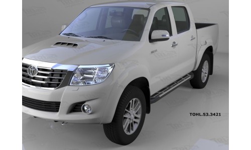 Пороги алюминиевые (Corund Silver) Toyota HiLux(2012-2015) на Toyota Hilux Vigo (2006-2015) 