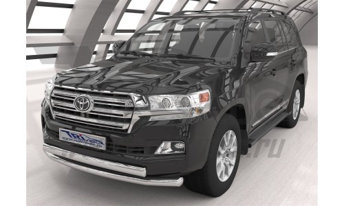 Защита переднего бампера Toyota Land Cruiser 200 (2012-) двойная (круг /овал) d 76,1/75х42* на Toyota Land Cruiser 200 (2012-2015) 