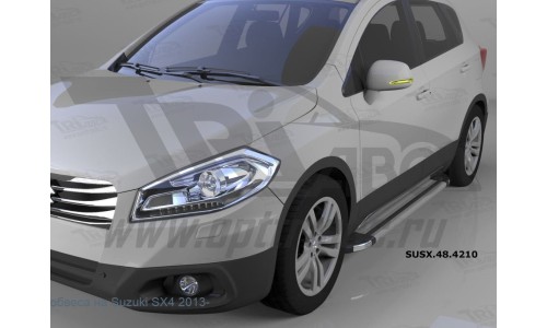 Пороги алюминиевые (Brillant) Suzuki Sх4 (2014-) (серебр) на Suzuki SX4 (2014-) 