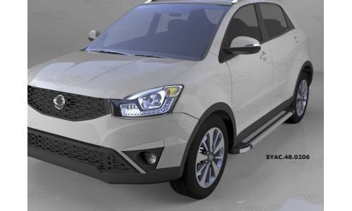 Пороги алюминиевые (Brillant) Ssang Yong Actyon (Ссанг Йонг Актион) (2011-/2013-) (серебр) на Ssang Yong Actyon (2011-2013) 