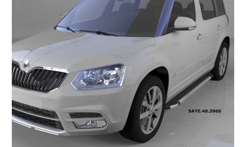 Пороги алюминиевые (Brillant) Skoda Yeti (Шкода Ети) (2009-) (черн/нерж) на Skoda Yeti (2009-2013) 