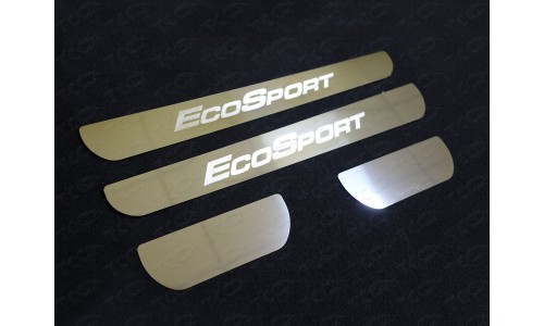 Накладки на пороги (лист зеркальный надпись EcoSport) код FORECOSPOR14-25 на Ford Ecosport (2014-) 