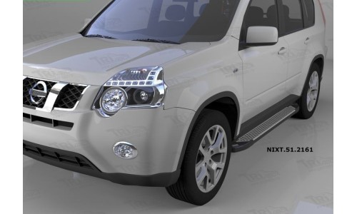 Пороги алюминиевые (Sapphire Silver) Nissan X-Trail (Ниссан Икстрейл) (2007-2010-2014) на Nissan X-Trail T31 (2007-2010) 