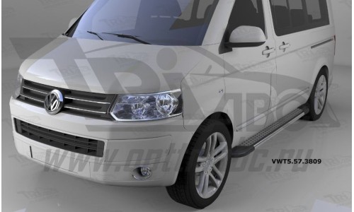 Пороги алюминиевые (Topaz) Volkswagen T5 / T6 Caravelle/Trans. (короткая база) на Volkswagen Multivan T5 (20010-2015) 