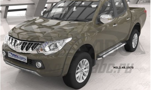 Пороги алюминиевые (Brillant) Mitsubishi L200 (2006-2013 / 2014- / 2015-) (серебр) на Mitsubishi L200 (2006-2013) 