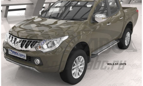 Пороги алюминиевые (Topaz) Mitsubishi L200 (2006-2013 / 2014- / 2015-) на Mitsubishi L200 (2006-2013) 