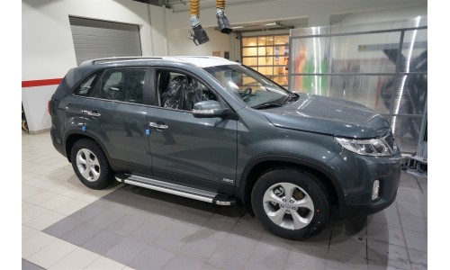 Пороги алюминиевые (Brillant) Kia Sorento (Киа Соренто) (2012-) (серебр) на Kia Sorento (2012-) 