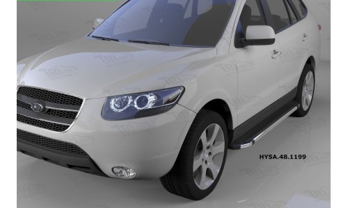 Пороги алюминиевые (Brillant) Hyundai Santa Fe (Хёндай Санта Фе) (2006-2010-2012) кроме Тагаз (черн/ на Hyundai Santa Fe (2006-2010) 