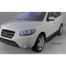 Пороги алюминиевые (Sapphire Black) Hyundai Santa Fe (Хёндай Санта Фе) (2006-2010-2012) кроме Тагаз