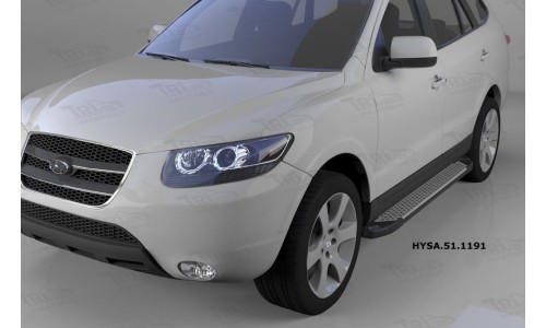 Пороги алюминиевые (Sapphire Silver) Hyundai Santa Fe (Хёндай Санта Фе) (2006-2010-2012) кроме Тагаз на Hyundai Santa Fe (2006-2010) 