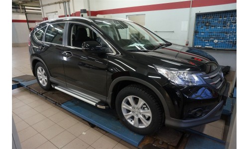 Пороги алюминиевые (Brillant) Honda (Хонда) CR-V (2012--2014 / 2015-) (серебр) на Honda CR-V (2012-2015) 