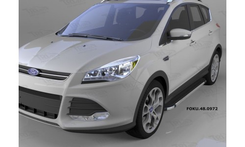 Пороги алюминиевые (Brillant) Ford Kuga (2013-) (черн/нерж) на Ford Kuga (2013-2016) 