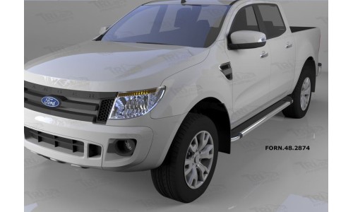 Пороги алюминиевые (Brillant) Ford Ranger (2012-) (черн./нерж.) на Ford Ranger T6 (2012-2016) 