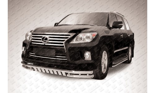Защита переднего бампера d57+d57 с ЗК Lexus LX-570 (2012) на Lexus LX570 (2012-2015) 
