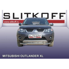 Защита переднего бампера d57+d42 двойная Mitsubishi Outlander XL (до 2010)