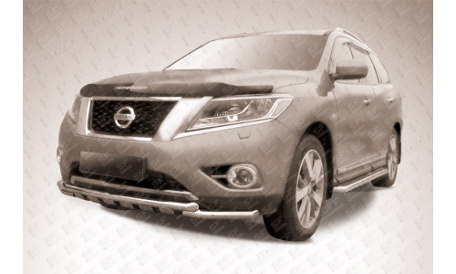 Защита переднего бампера d57+d57 двойная с профильной ЗК Nissan Pathfinder (2014) на Nissan Pathfinder (2014-) 