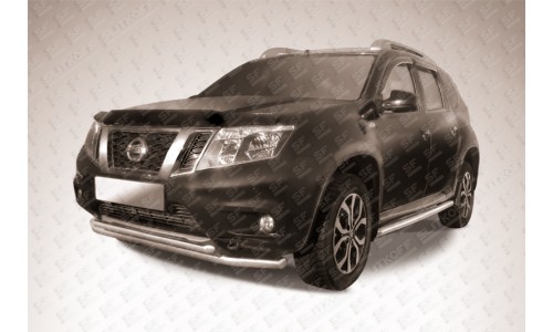 Защита переднего d57+d42 бампера двойная Nissan Terrano (2014) на Nissan Terrano (2014-) 