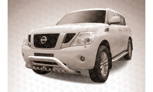 Кенгурятник низкий широкий d76 с защитой картера Nissan Patrol на Nissan Patrol (2010-2013) 