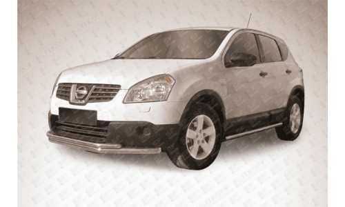 Защита переднего бампера d57+d42 двойная длинная Nissan QASHQAI +2 (2007) на Nissan Qashqai (2007-2010) 