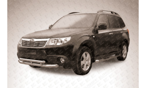 Защита переднего бампера d76+d57 двойная Subaru Forester на Ssang Yong Rexton (2007-2012) 