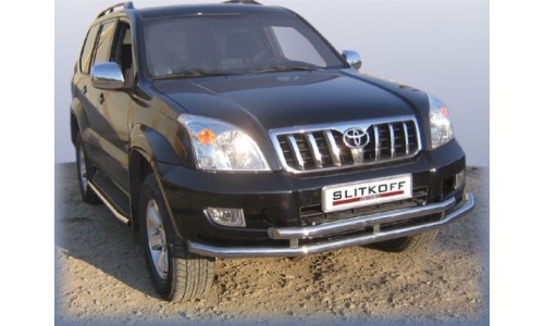 Защита переднего бампера d57+d57 двойная Toyota Land Cruiser Prado (2003) на Toyota Land Cruiser Prado 120 (2003-2009) 