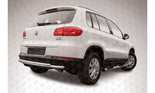 Защита заднего бампера d57+d42 двойная радиусная Volkswagen Tiguan (2011) на Volkswagen Tiguan (2011-2017) 