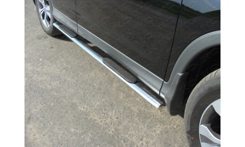 Пороги овальные с накладкой 75х42 мм код HONCRV13-08 на Honda CR-V (2012-2015) 