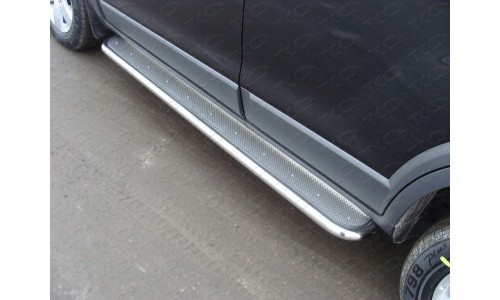 Пороги с площадкой (нерж. лист) 42,4 мм код CHEVCAP12-12 на Chevrolet Captiva (2006-2012) 