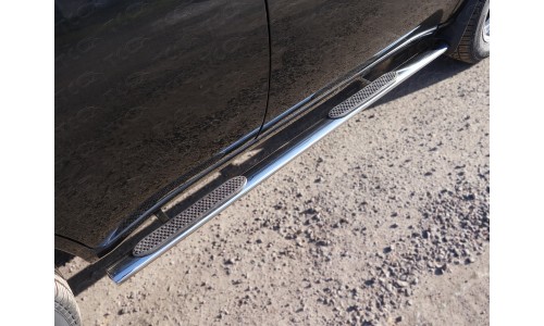 Пороги овальные с накладкой 75х42 мм код CHERTIGFL14-07 на Chery Tiggo FL (2013-) 