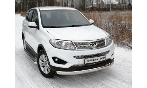 Пороги с площадкой (нерж. лист) 60,3 мм код CHERTIG514-15 на Chery Tiggo 5 (2014-) 