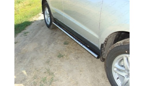 Пороги овальные с проступью 75х42 мм код HYUNSF10-05 на Hyundai Santa Fe (2010-2012) 