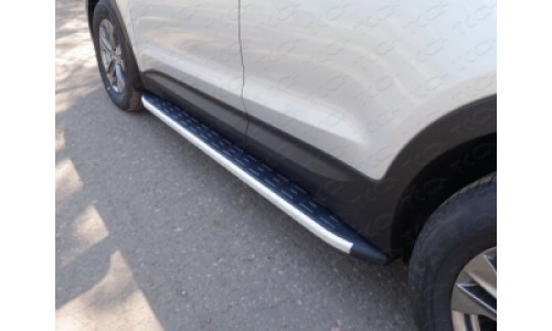 Пороги алюминиевые с пластиковой накладкой 1820 мм код HYUNSF12-13AL на Hyundai Santa Fe (2013-2018) 