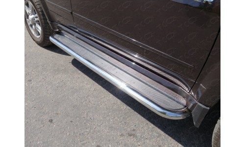 Пороги с площадкой (нерж. лист) 60,3 мм код HYUNSFGR14-09 на Hyundai Santa Fe Grand (2013-2016) 