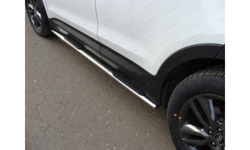 Пороги овальные с накладкой 75х42 мм код HYUNSFGR14-11 на Hyundai Santa Fe Grand (2013-2016) 