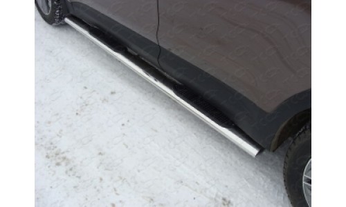 Пороги овальные с накладкой 120х60 мм код HYUNSFGR14-05 на Hyundai Santa Fe Grand (2013-2016) 