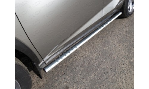 Пороги овальные с проступью 75х42 мм код LEXNX300H14-13 на Lexus NX 300h (2014-2017) (кроме F-Sport) 