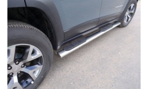 Пороги овальные с накладкой 120х60 мм код JEEPCHERTRAIL14-08 на Jeep Cherokee Trailhawk (2014-) 