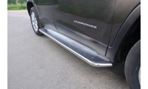 Пороги с площадкой (нерж. лист) 42,4 мм код JEEPCHER14-06 на Jeep Cherokee (2014-) 